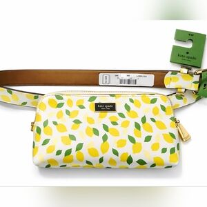 Kate Spade Lemon Print Belt Bag BNWT White Yellow Green KS2100271 S/M $98